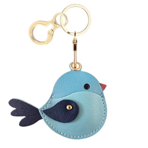 BORKUANA Leather Keychain Holder Case Compatible with AirTag Cute Protective Cover with Keyring Anti-Scratch Finder GPS Tracker Case for Wallet Keys bag pets(Bird E)