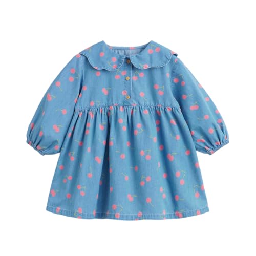 marc & janie Girls Lace Doll Collar Denim Dress Kids Cotton Floral Skirt for Spring 240098