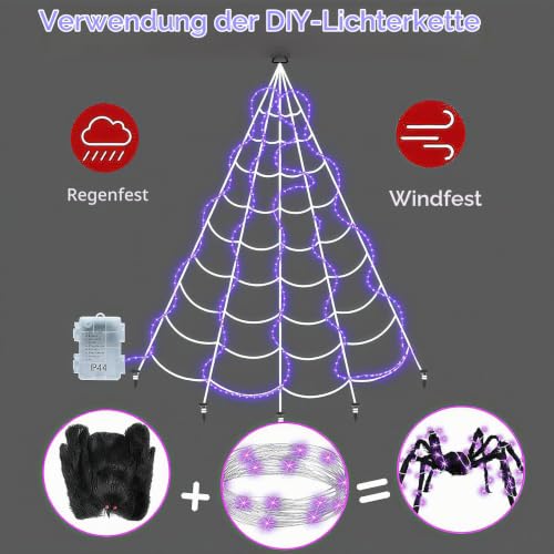 6*5m Halloween Spinnennetz Outdoor 200 Violette LEDs Halloween Deko Garten – Ansicht 5