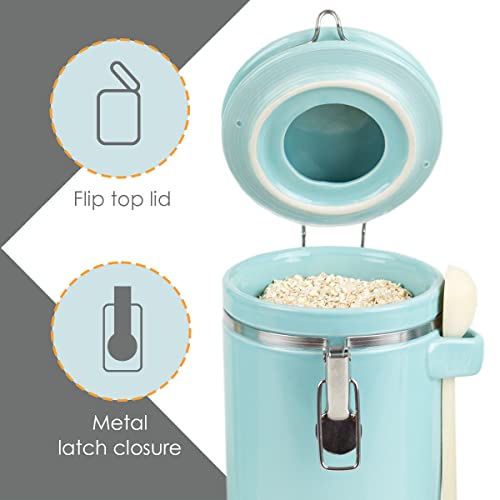 Canister Sets For The Kitchen (4 Piece) Turquoise, High Gloss Ceramic | By Home Basics | Decorative Kitchen Set | With Wooden Spoons, Countertop Set For Flour, Sugar, Coffee, And Snacks #TOP1