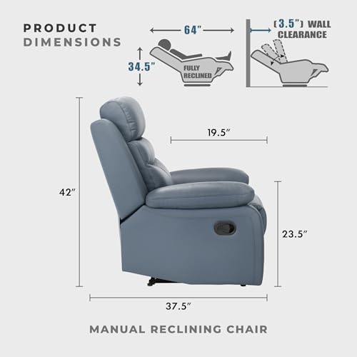 Sillón reclinable manual piel azul moderno miniatura 2