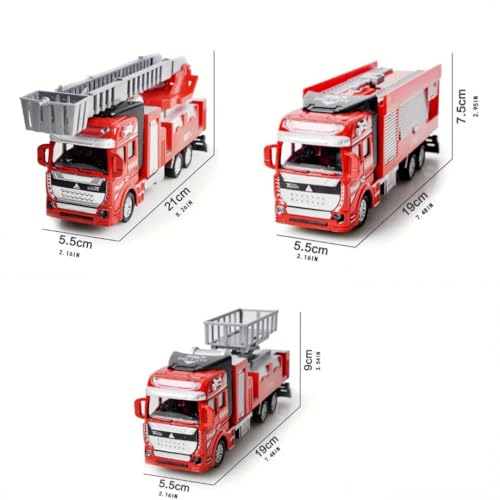 Image of Die cast 1:32 Scale Fire Truck Toy Set of 3 with Pullback Action Figure & Friction Powered Toy Truck for Kids Boy Girl Gift [Colors as Per Stock]