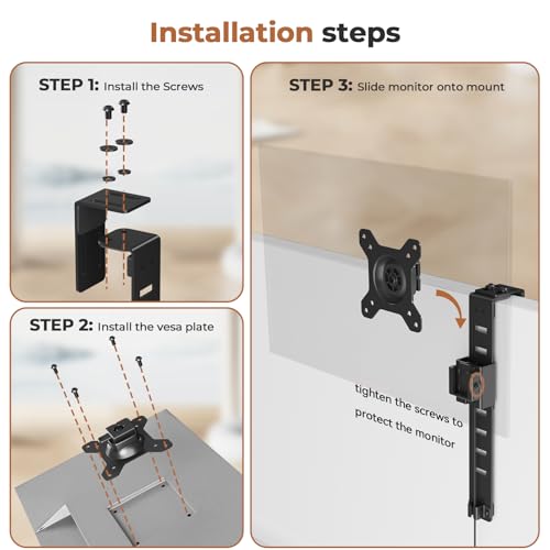 JOY Worker Cubicle Monitor Mount - Height Adjustable Hanging Mount, 13"-34" Cubicle Monitor Hanger, VESA 75*75/100*100mm, Clamp Hook Top Holds Up to 17.6 lbs, Black