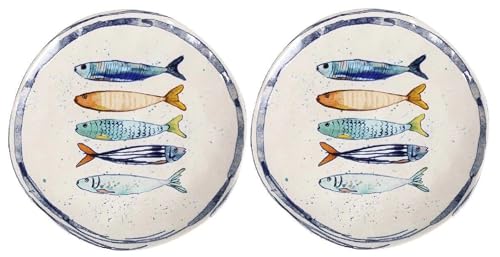 Teller im mediterranen Design mit Sardinen-Motiv | Maritime...