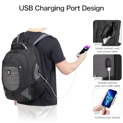 Tzowla Travel Laptop Backpack for Men&Women,17.3" Computer Water Resistant Anti Theft TSA Friendly Backpacks with Lock and USB Charging Port,College Business Work Hiking Bookbag Daypack,Dark Grey3