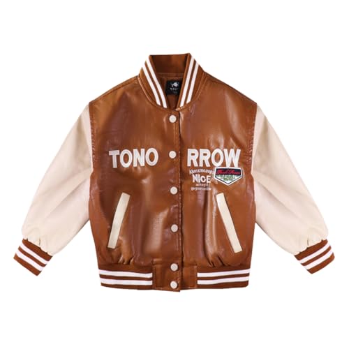 Image of Kids Leather Jacket Boys Baseball Jacket Motorcycle Faux Leather Zipper Coats 4-8 Years