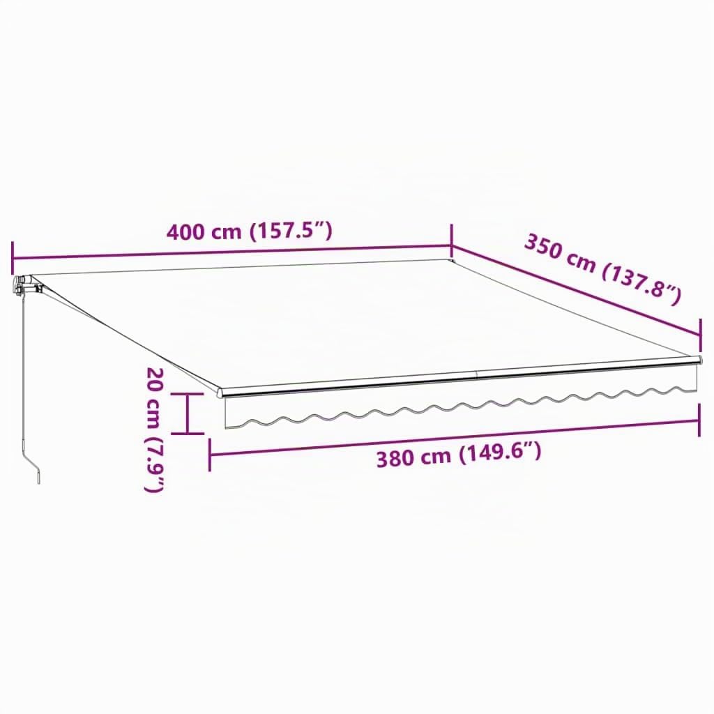 Festnight Store Banne Manuel 4x3,5 Auvent de terrasse Auvent Rétractable à Bras Repliable Store Balcon pour Resto,Café -Anthracite et blanc-400 x 350 cm