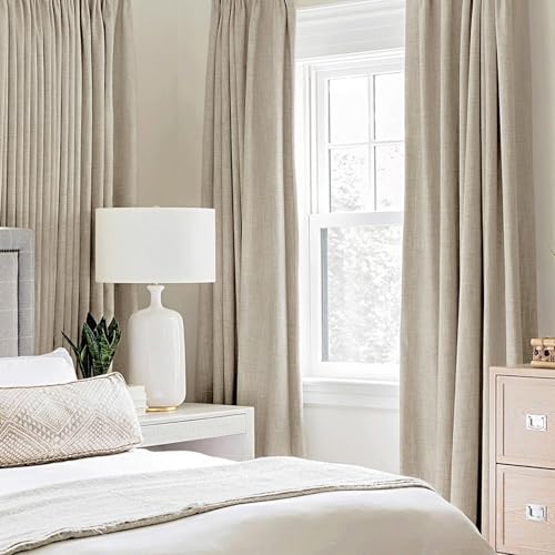 Image of MIULEE Linen Curtains for Bedroom 100% Blackout Thermal Insulated Stone Grommet Room Darkening Curtains & Drapes Fall Decor for Living Room 52 x 90 Inch (2 Panels)