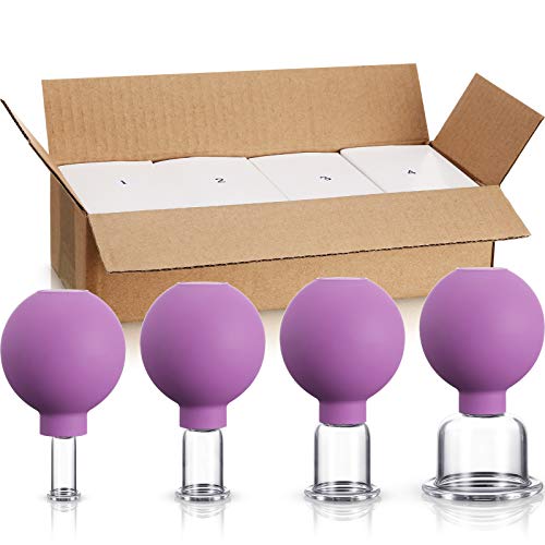 Image of BBTO 4 Pieces Glass Cupping Set Glass Silicone Cupping Cups Massage Vacuum Suction Cupping Cups for Body Face Leg Arm Back Shoulder Muscle and Joint Pain (Purple)