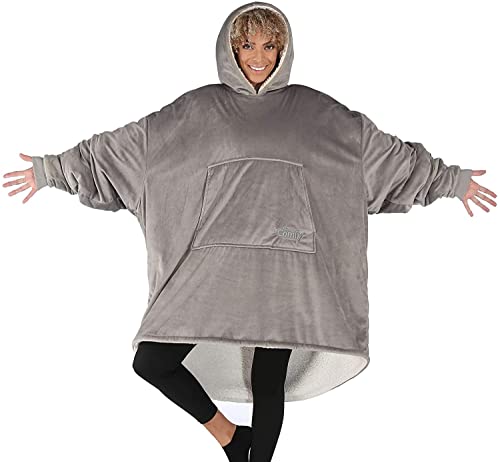 THE COMFY Original | Sherpa Lined Microfiber Fleece Wearable Blanket Oversized Design with Hood and Pocket From Shark Tank for Women & Men Warm and Cozy Gifts