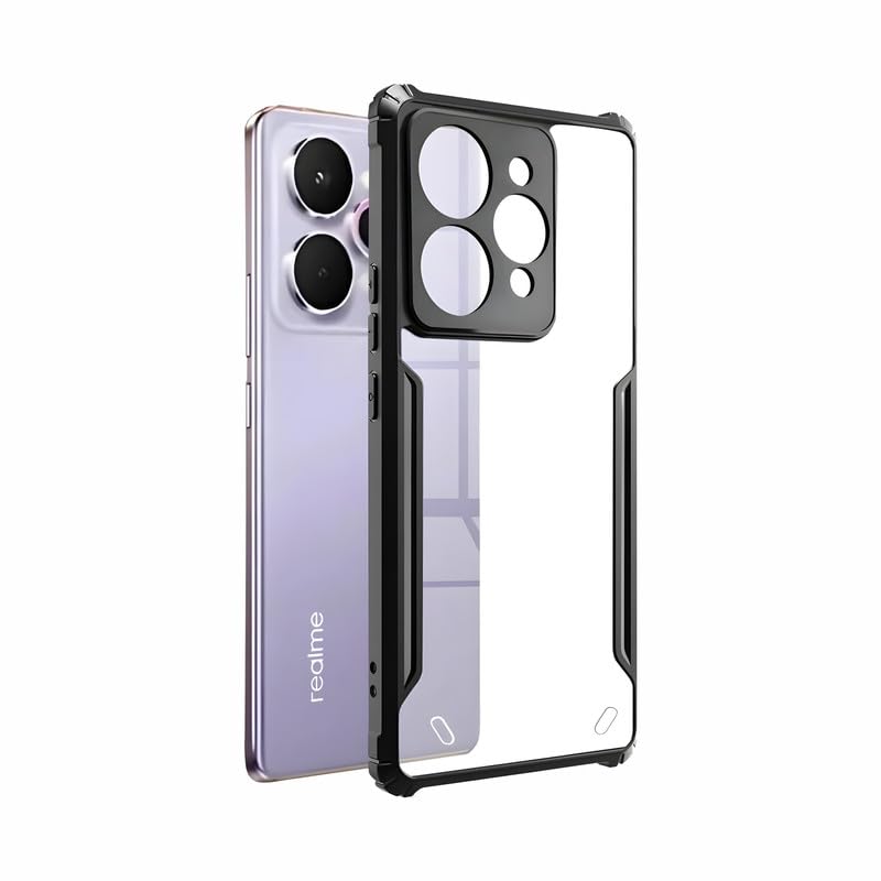Image of AIBEX Compatible for Realme 15 5G / Realme 15 Pro 5G Mobile Back Case Cover, Crystal-Clear Shockproof Bumper with Camera Guard |(TPU+PC) | Anti-Yellow, Slim Transparent - Black