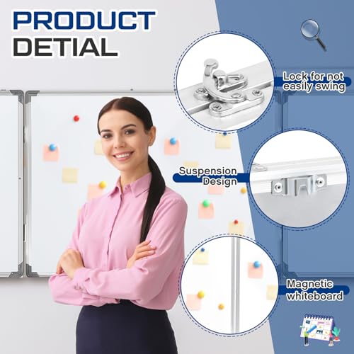Image of AmazingSpark 72 inch x 24 inch Foldable Whiteboard Dry Erase Board Large Tri Folding Whiteboard Magnetic Dry Erase Board, Wall Aluminium Frame and Flip Out Pen Tray for Office, Home