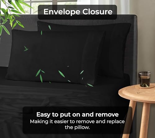 Image of Royale Linens Cooling Pillow Cases Queen Size Set of 2-100% Rayon Derived from Bamboo Cooling Pillowcase for Hot Sleepers - Soft & Silky Pillow Covers with Envelope Closure (Black 20x30 Inches)