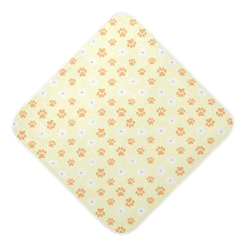 Kigai Baby Hooded Towel Absorbent Baby Bath Shower Towel with Hood for Newborn Boys Girls Babies Infant Toddler (Small White Flowers Paw Prints 35 x 35 in)