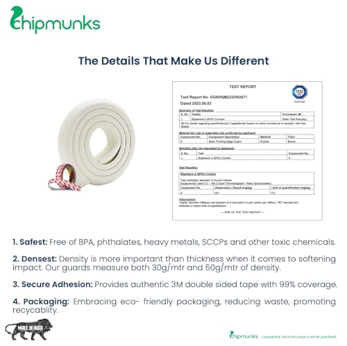 Image of Chipmunks Baby Proofing Edge Guard for Kids Safety, Minimal Wrinkle, Zero Damage to Furniture Upon Installation, Made in India Rubber Edge (40g /mt Dense, 2mts, L- Shape, Off-White)
