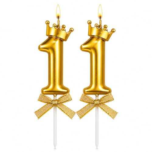 Image of Premium Gold Crown Number 11 Candle for Birthday & Anniversary Cake Decoration | Metallic Gold Cake Topper Candle for Kids Boys Girls Party Celebration, 2 pc