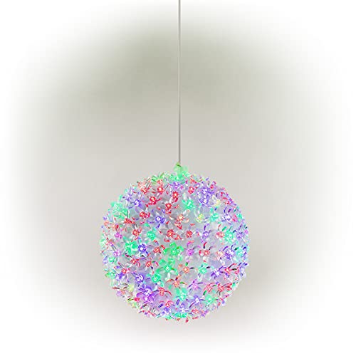 Alpine Corporation Twinkling Sphere Ornament with Flashing LED Lights, Indoor or Outdoor Décor for Home, Garden, Lawn, - 8-Inch - Multi-Colored