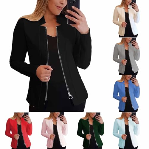Womens Casual Cropped Blazer Long Sleeve Open Front Work Office Jackets Zip Up Office Short Cardigans4
