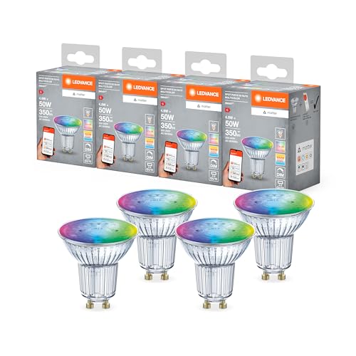 LEDVANCE Lampada LED SMART+ MATTER con riflettore attacco GU10, vetro, 4,9W, 350lm,luce colorata e luce bianca, compatibile con Google, Alexa, Apple, app o controllo vocale, fino 20.000 ore,conf. da 4