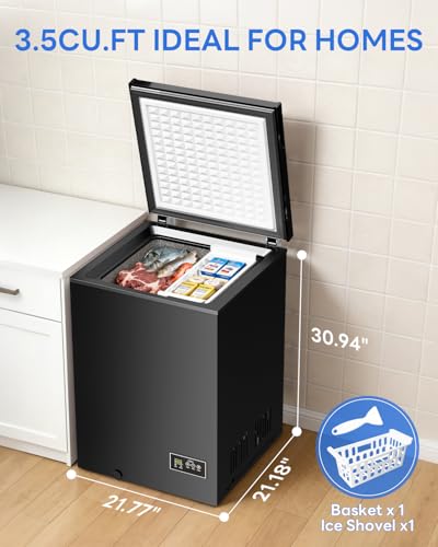 Image of Electactic 3.5 Cu. Ft Chest Freezer, Ultra-Low Temperature (-40F-12F), Small Deep Freezer with Removable Basket Free Standing Top open Door Perfect for Home Dorm, Office,Bar, Kitchen Black