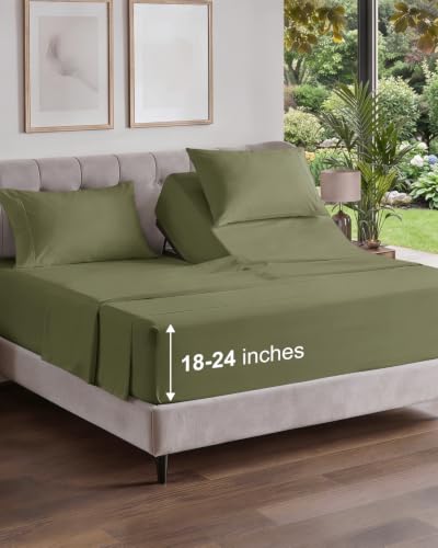 Image of Flex Top Split Head King Sheet Set - 4 Piece Extra Deep Sheets - Sage Green