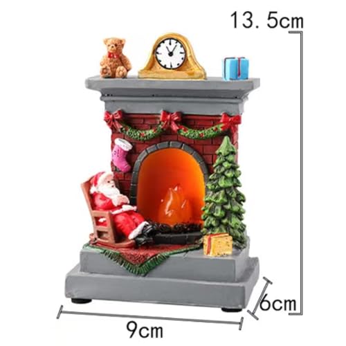 Image of Christmas Fireplace Lantern Luminous Santa Claus Night Light Christmas Resin Ornaments Decorative Lighting for Home Holiday Decor Battery Operated Unique Decoration