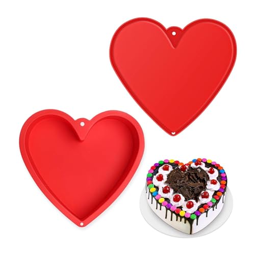 Yjijaiifd Heart Shaped Cake Pans, 8.6Inch, Nonstick Silicone, Red, Heart Cake Pan Set for Brownies