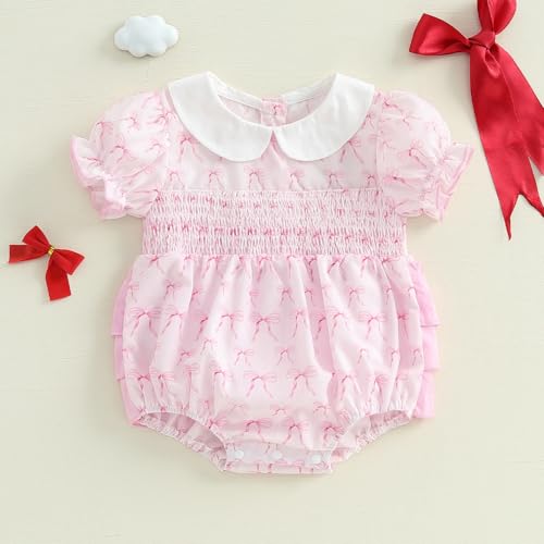 Baby Girl 4th Of July Outfit Newborn Smocked Bubble Romper Peter Pan Collar Bodysuit My First Fourth Of July Clothes3