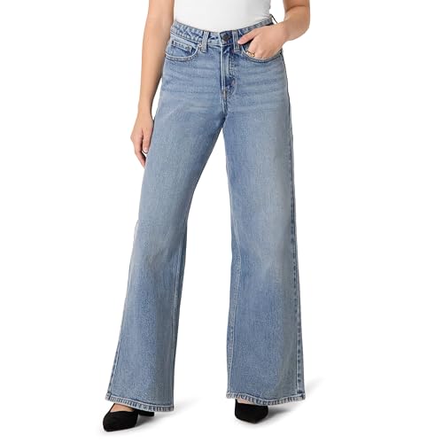 Amazon Essentials Women's Low Stretch High-Rise Wide Leg Jean, Authentic Medium Wash, 8