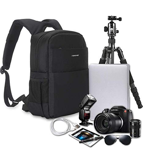 Preisvergleich Produktbild FORSPARK Kameratasche, Rucksack für DSLR-Kameras, Kamerarucksack mit wasserdichter Regenabdeckung, Multifunktional für Laptops, Tablets, Canon, Nikon, Kamera-Zubehörtasche Schwarz