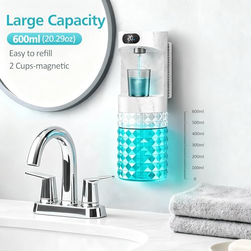 Image of Automatic Mouthwash Dispenser for Bathroom,20.29 oz Mouth Wash Dispensers Bathroom Accessories Set with Magnetic Cups,4 Modes Wall Mounted Touchless Electric Mouthwash Dispensers for Home Family