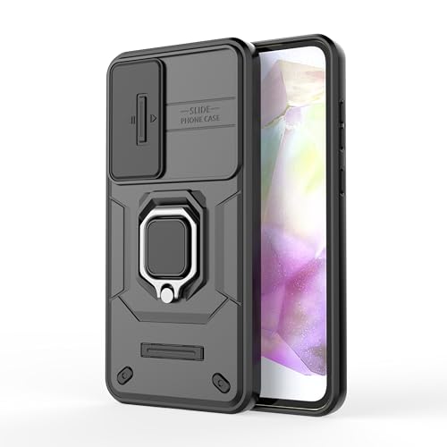 Image of TPU+PC Camshield Pro Case With Slide Camera Protection And Ring Stand Bumper Back Case Cover For Samsung Galaxy A35 5G (Black)