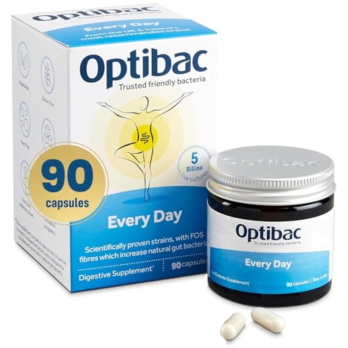 Optibac Probiotics for Digestive Health 90 Capsules | 6 Scientifically Researched Strains with 5 Billion Live Cultures | Gluten Free & Vegetarian | Supports Gut Flora & Digestive Health