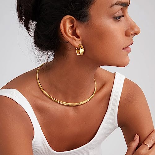 Mealguet Jewelry Fashion Must-Have Stainless Steel Gold Plated Metal Plain Cuff Chocker Collar Necklace For Women #TOP2