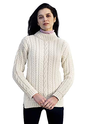 Aran Crafts Women's Side Slit Tunic, 100% Merino Wool, Authentic & Traditional, Classic Fisherman Sweater-Style Knit, Warm Natural Fibers, Made In Ireland, C5144-Med-Nat #TOP19