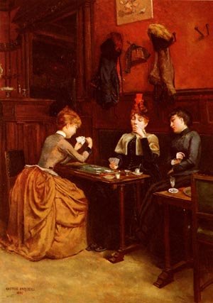 Peinture à l'huile Parisiennes Au Café Gaston Paqueau pour une atmosphère artistique et poétique