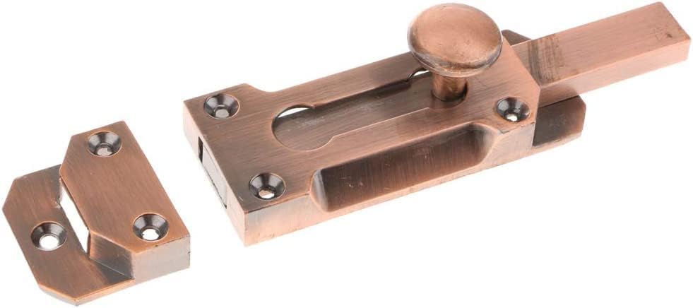 Slide Bolt Door Lock Hasp,Gate,Home Brass Catch Latch Barrel Lever Safety Cabinet Cupboard Doors Hardware Shackle Latches - Red Copper 4inch,as described (Color :(Green Copper 3inch)