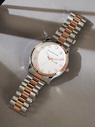 Image of Giordano Analog Watch for Men with Two-Tone Stainless Steel Strap & Textured Dial, Day-Date Display, Elegant Casual Style