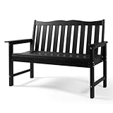 Backyard Expressions Poly Patio Bench (800 Lb Capacity) – Weatherproof Outdoor Bench, Low Maintenance, Heavy-Duty Recycled Material – Ideal for Porch, Patio & Park (Black Woodgrain Look)