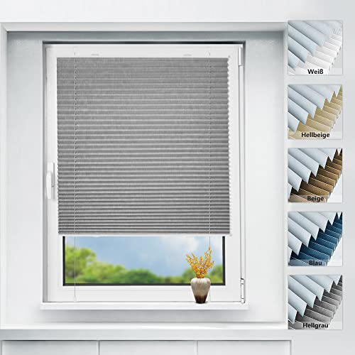 bobodeco Plissee ohne Bohren verdunkelung Klemmfix, Thermo Plisseerollo Hellgraphit 90x130cm (BxH), Verdunklungsplissee mit Klemmträger, Sonnenschutz, 100% Blickdicht Rollos für Fenster & Tür