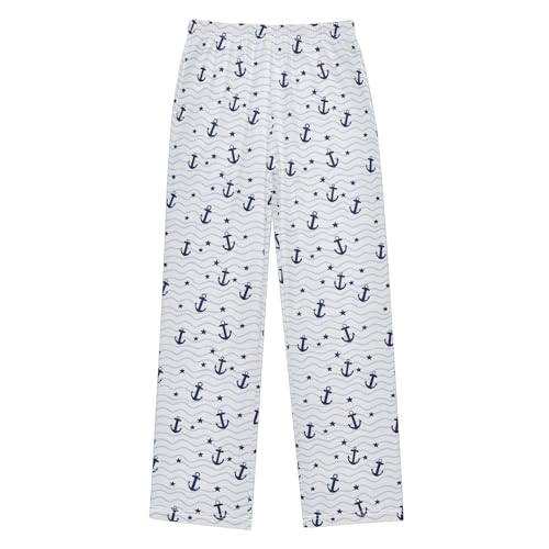 ALAZA Blue Star Anchor Chevron Pajama Lounge Pants Long Sleep Pajama Bottoms with Pockets