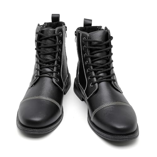 Image of AMAPO Men Oxford Boots, Buckle Dress Boot, Casual Men Boots Lace-Up Side Zipper