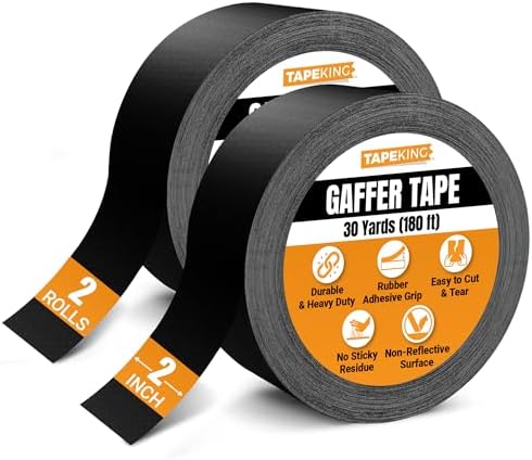 Tape King Gaffers Tape (Black) | 2 Inch Wide x 30 Yards Per Roll (180 Ft) Pro Gaff Tape | Durable Cloth Matte Black Tape with Strong Rubber Adhesive for Events, Cables, and Decorations (2 Pcs)