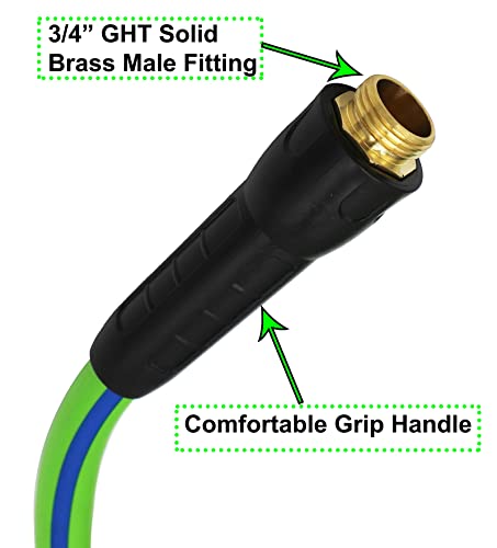 Yotoo Heavy Duty Hybrid Garden Water Hose 5/8-Inch By 25-Feet 150 Psi Kink Resistant, Flexible With Swivel Grip Handle And 3/4" Ght Solid Brass Fittings, Green+Blue #TOP3