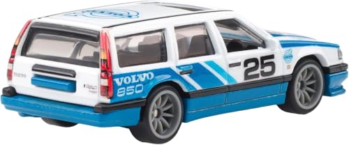 Image of Hot Wheels Premium Fast Wagons, 1:64 Volvo 850 Estate Scale Die-Cas Vehicle with Real Riders Tires 3 /5 (Blue /White)