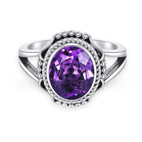 Natural Amethyst Promise Ring for Women 10 * 8mm Oval Shaped Real Amethyst Rings 925 Sterling Silver Vintage