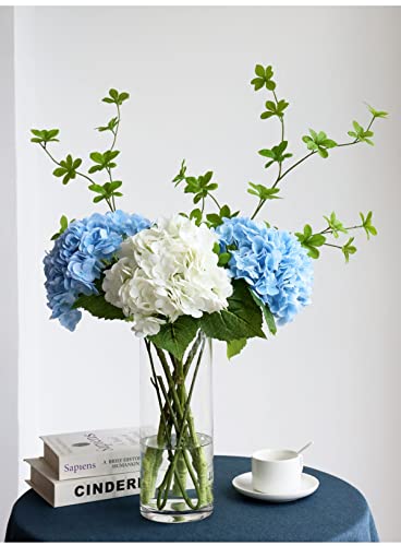Yalzonemet 3Pcs Real Touch Light Blue Hydrangea Artificial Flowers,21" Large Long Stems Faux Hydrangeas,Wedding Centerpieces Fake Flowers For Tables Bride Bridesmaid Bouquet Party Home Garden #TOP6