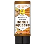 Manuka Lab| Manuka Honey 70+ MGO Squeeze Bottle - 330g (Ginger Flavour) | Premium New Zealand Manuka Honey for Immune Support and Sore Throat Relief | Natural Sweetener - Squeezy Honey