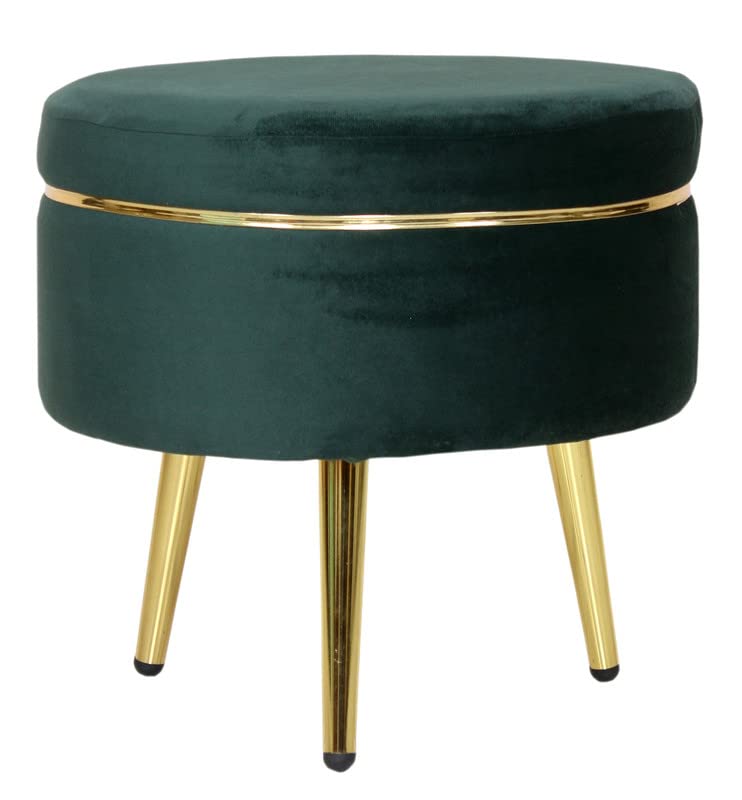 Image of Ottoman Stool for Living Room, Velvet Foot Rest Puffy for Sofa, Foot Stool for Sitting, Modern Puffy for Bedroom, Metal Legs Ottoman for Home Decor, 17 inch Height (Stool-Green)