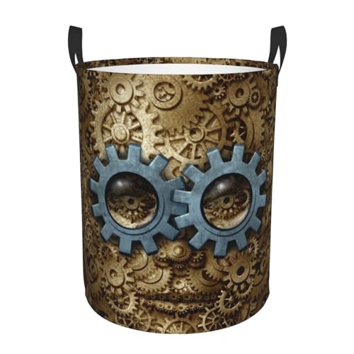 Steampunk Human Head And Gear Round Single Layer Laundry Basket, Foldable Clothes Storage Bin For Bathroom Bedroom Laundry Room Organization Medium